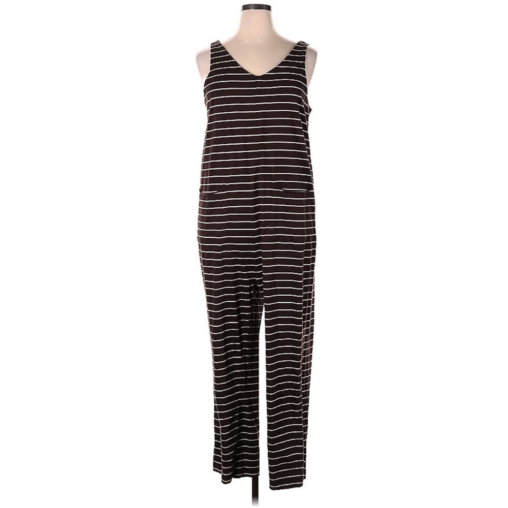Pact brown & White Striped Sleeveless Jumpsuit